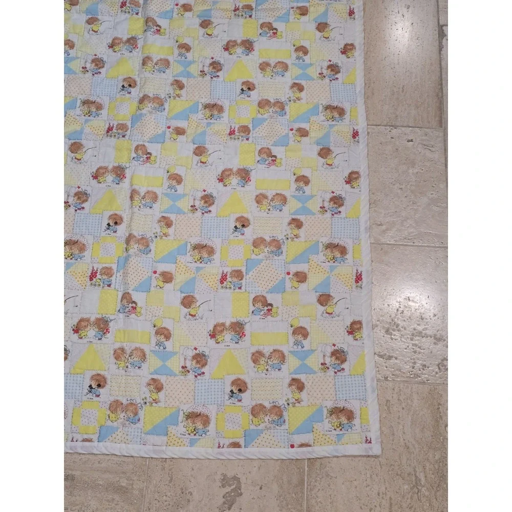 Vintage Lil Shavers Patchwork Baby‎ Quilt Child Yellow Little 1970 Mop Top Hair